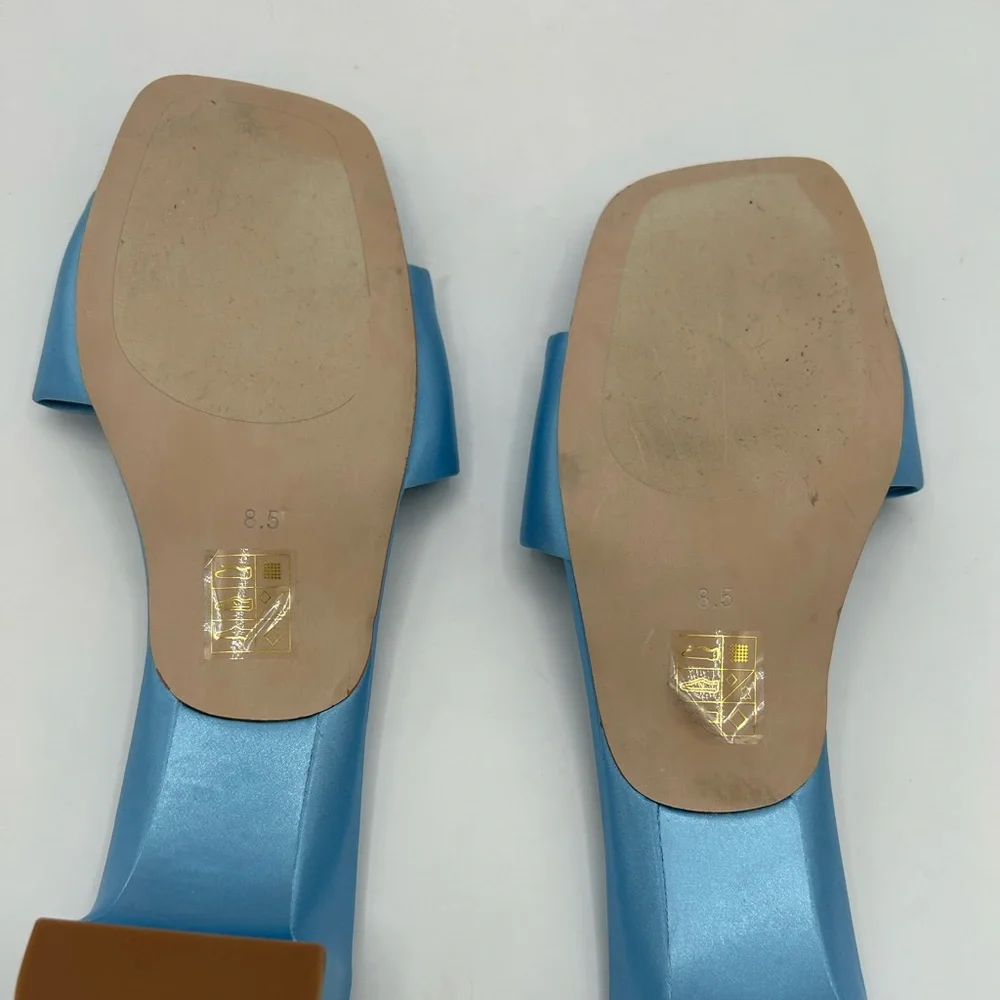 Jeffrey Campbell Women's Low Key Slip On Kitten Heels Sandals Blue Satin 8.5 - Picture 11 of 11